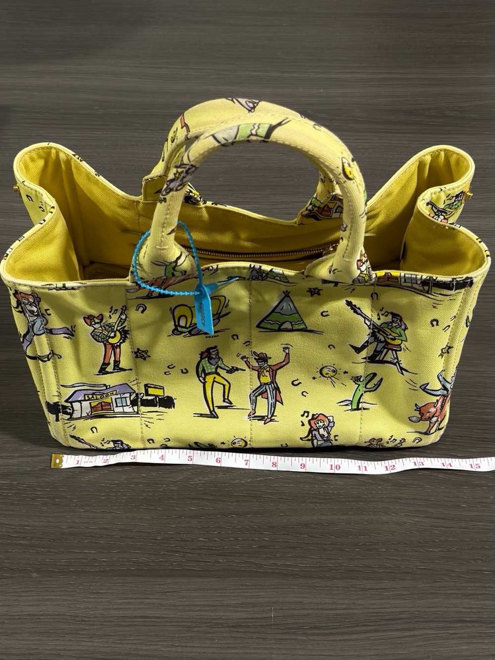 Prada Western Canapa Stampata Yellow Tote Bag - Picture 7 of 10